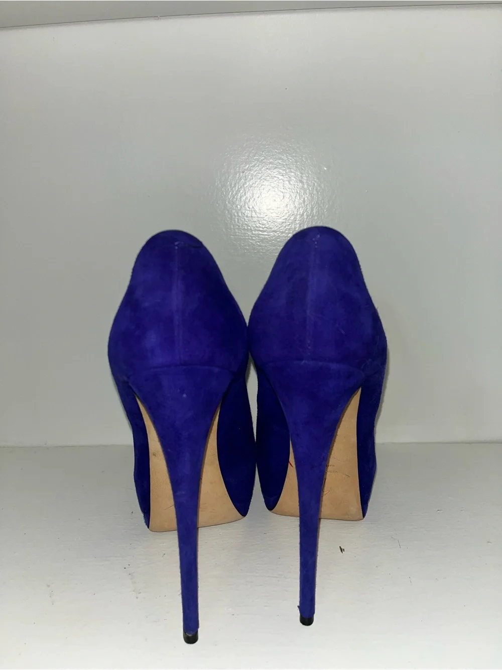 Giuseppe Zanotti Cobalt Blue Suede Peep-Toe Platform Pumps